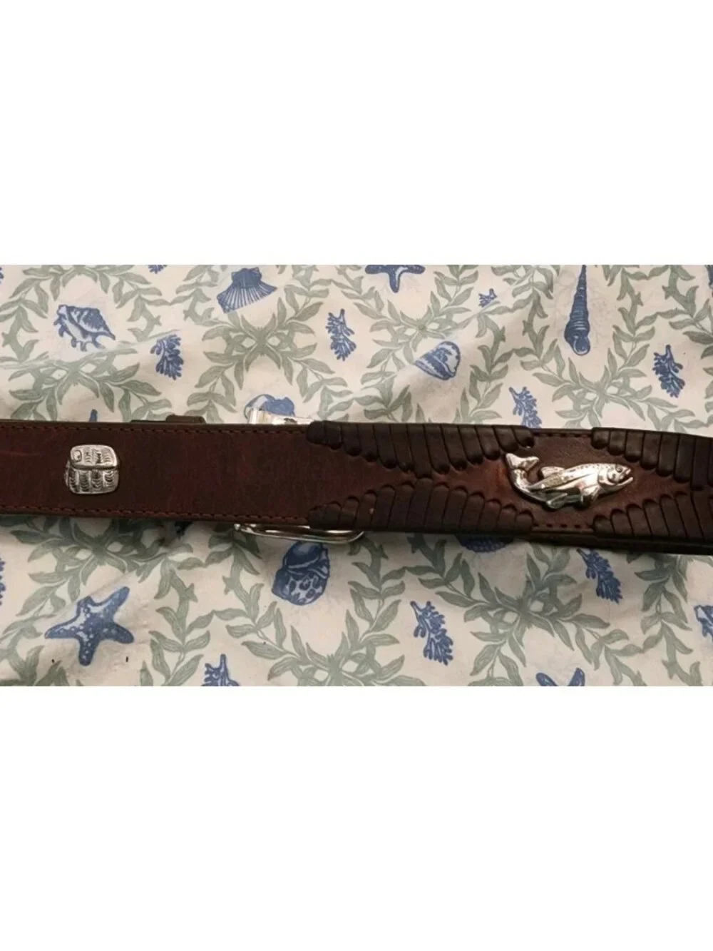 Vintage Brighton Belt 36 Brown Leather Fly Fishing Brass Studs Buckle Woven